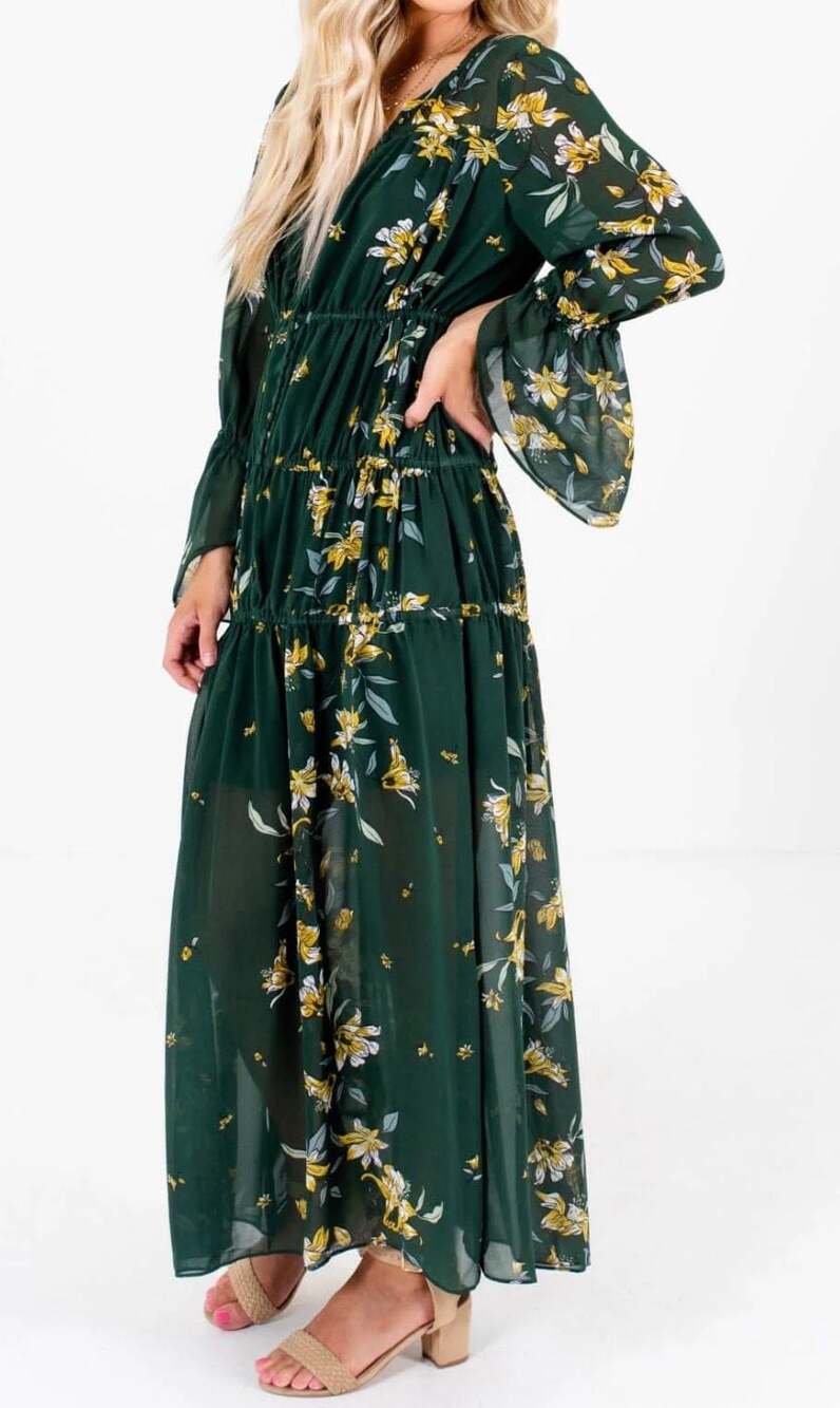 Anthropologie : Current Air Green Floral Maxi Dress Sz med
